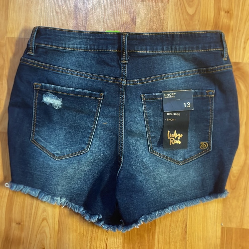 NWT Repreve Dark Distressed Denim High-rise Shorts, Sz. 13 - Picture 3 of 3
